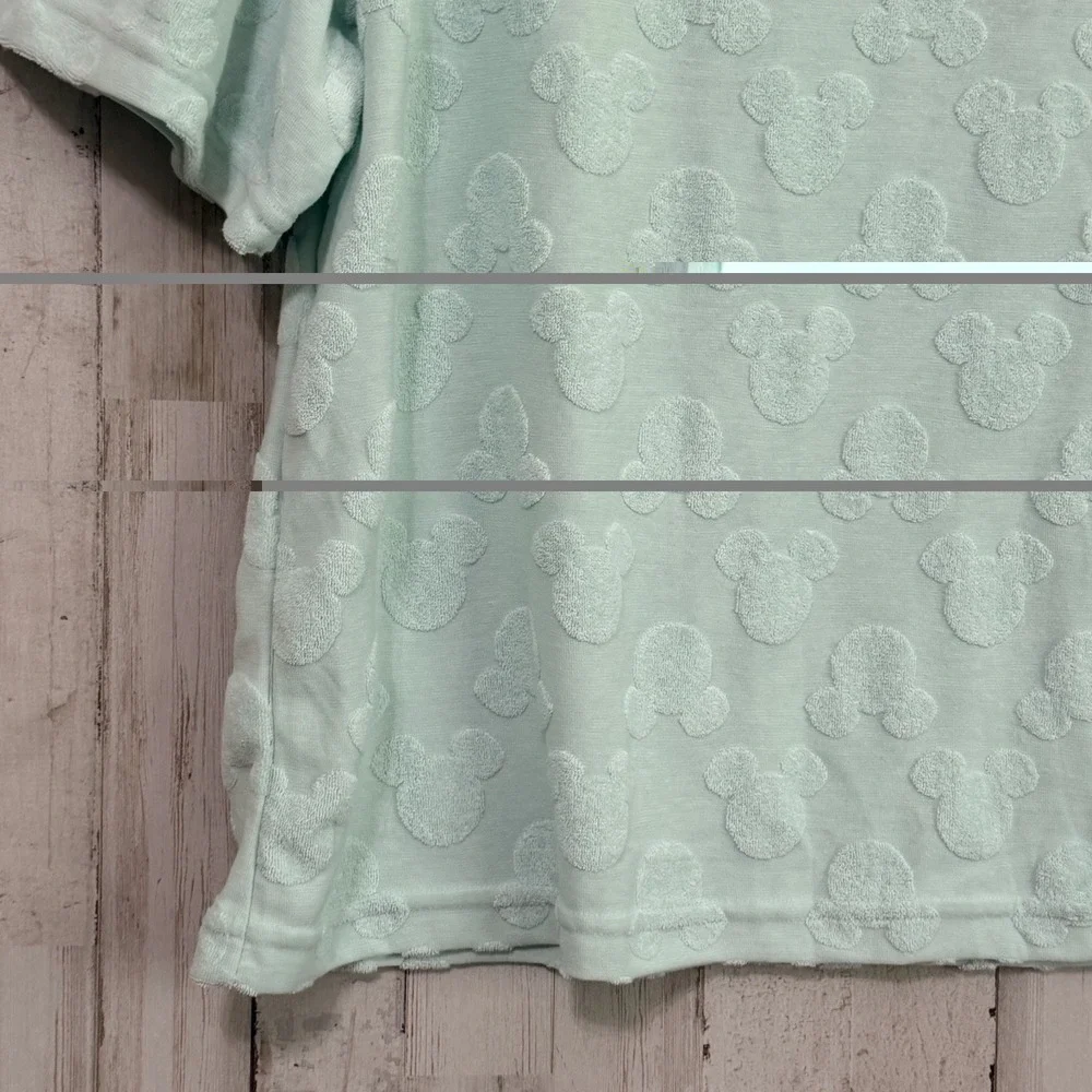 Disney Mickey Mouse Womens Tee Shirt L Embossed Mint Green Short Sleeve NEW